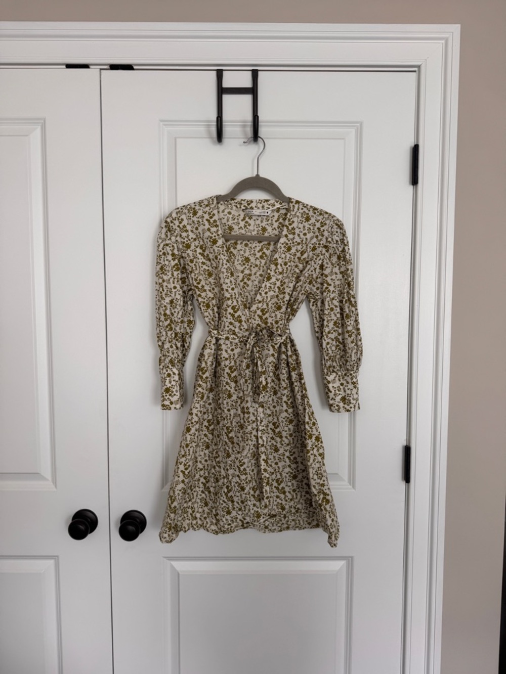Zara Olive Green Floral Mini Wrap Dress